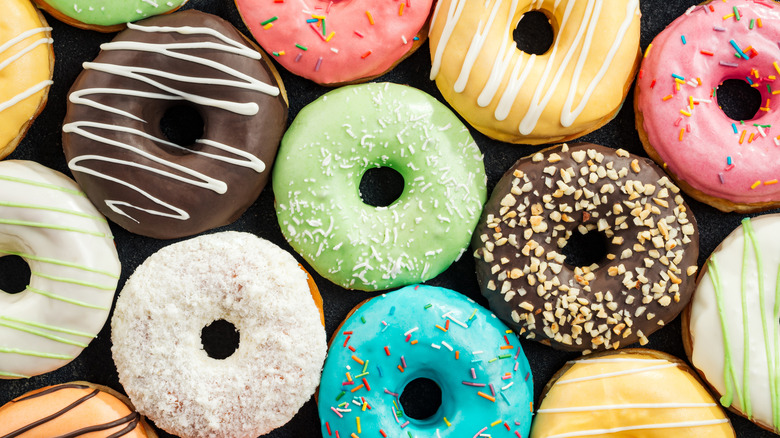 Assorted colorful glazed doughnuts