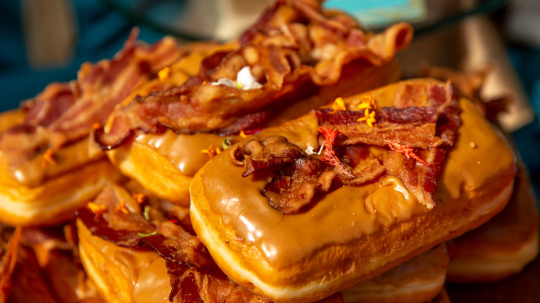 Maple donuts topped with bacon