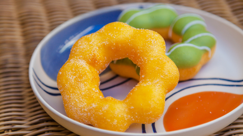 Mochi donuts on colorful plate