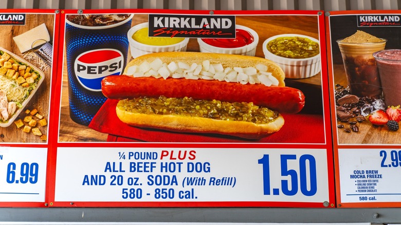 Sign for Costco hot dog at the food court
