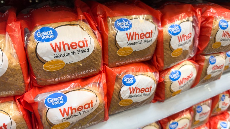 A selection of wheat sandwich bread from the great value brand at walmart