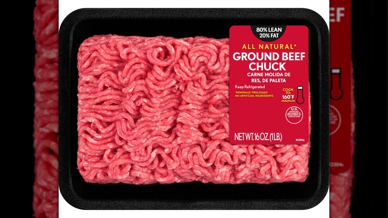 A package of store brand ground beef chuck style from Walmart's meat department.