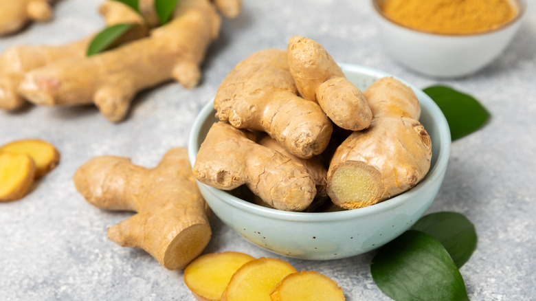 White bowl of fresh ginger