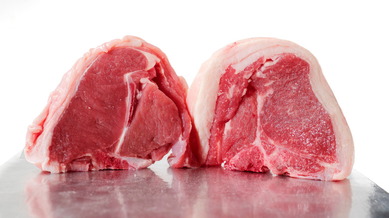 Close up of two lamb loin chops