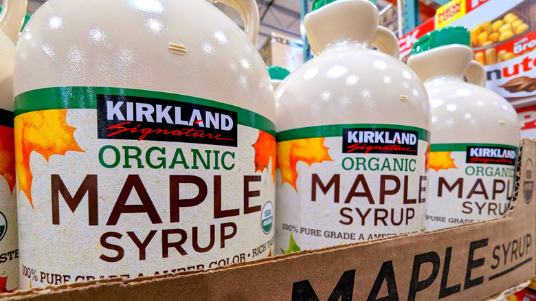 Jugs of Kirkland Signature Maple Syrup