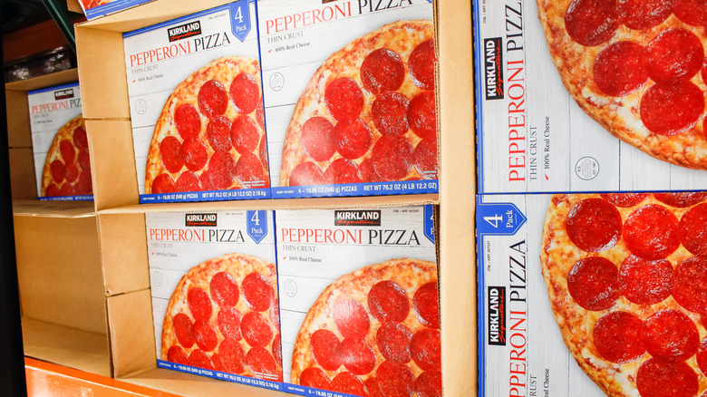 Packages of Kirkland Signature Pepperoni Pizza