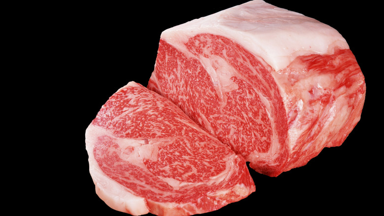 Cut steak from a boneless beef ribeye roast