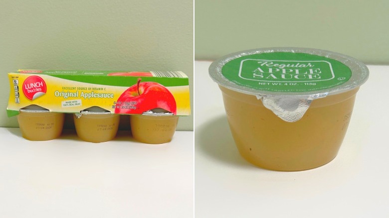 A pack of Lunch Buddies Original Applesauce next to an applesauce cup