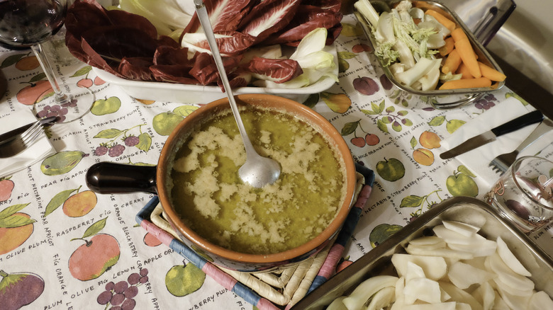 Bowl of Bagna Cauda with crudites