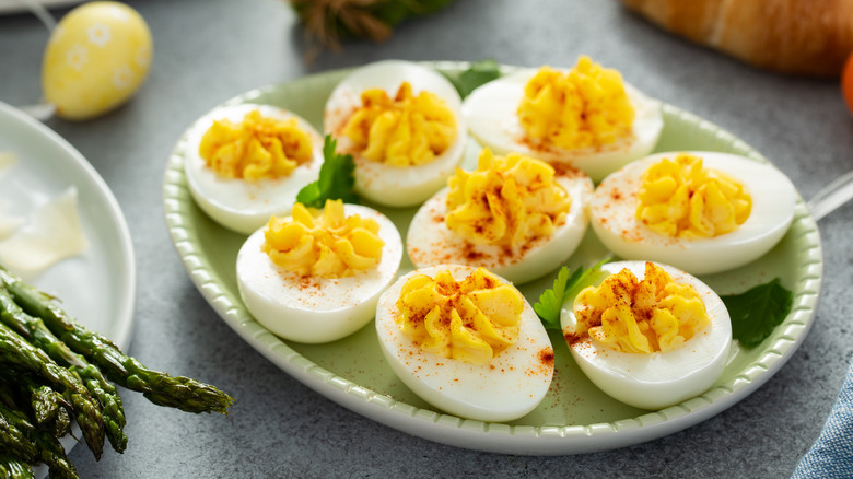 Deviled eggs on plate