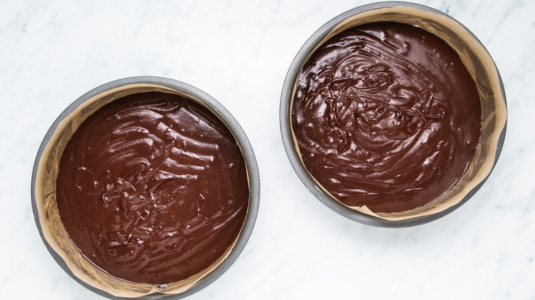 cake batter in pans 