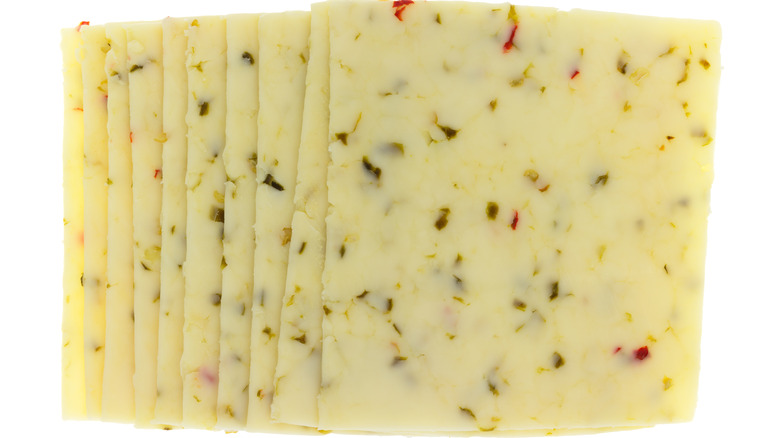 Closeup of sliced pepper jack