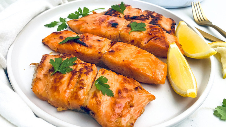 5-Ingredient Grilled Salmon on white plate