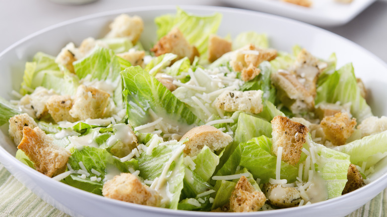 Freshly made caesar salad in a bowl