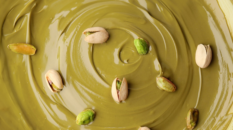 Pistachio paste with whole and shelled pistachios