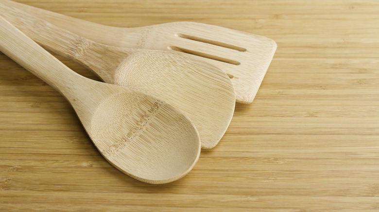 bamboo cooking tools on table