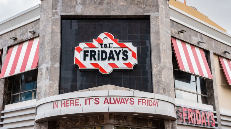 Exterior of a TGI Fridays location with the tagline: "In here, it's always Friday"
