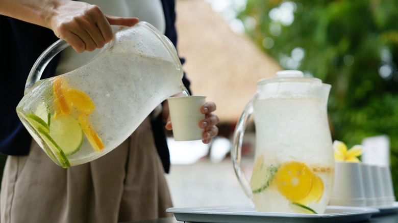 Pitchers of water with fruit