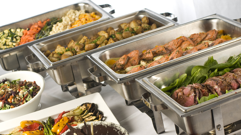 Chafing dishes on buffet