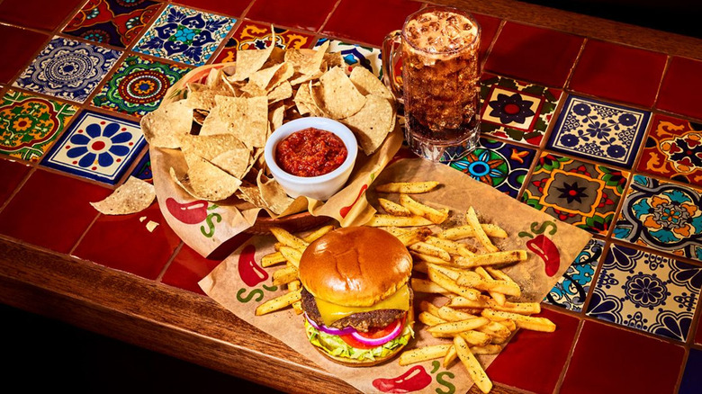 Chili's food on tile counter