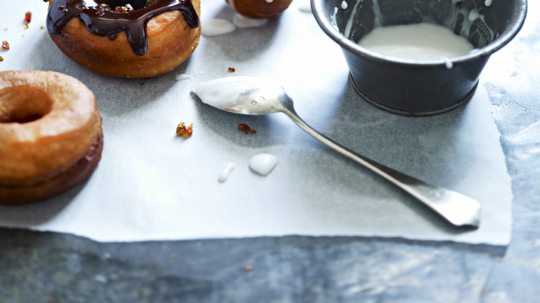 Donuts on table with homemade glaze