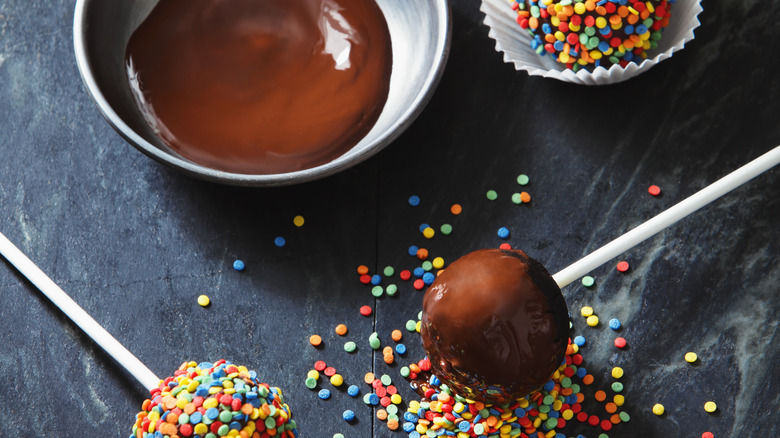 Chocolate cake pop with sprinkles