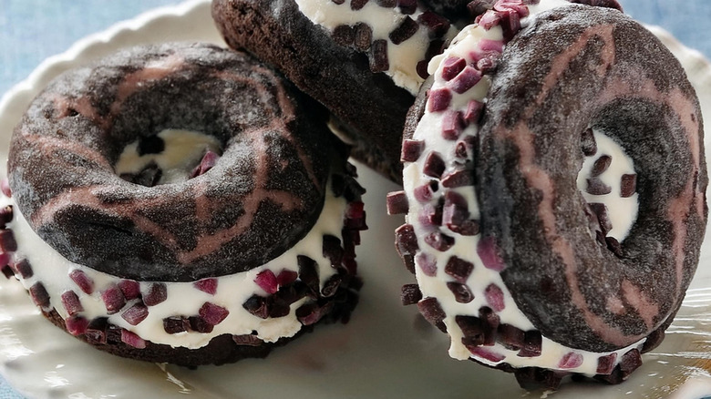 Chocolate donut ice cream sandwhiches
