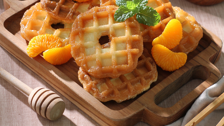Glazed waffle donuts with fruit
