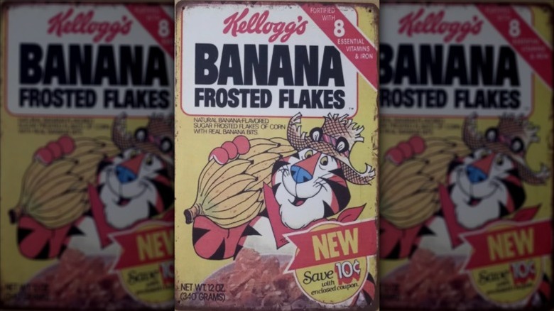A box of Kellogg's Banana Frosted Flakes