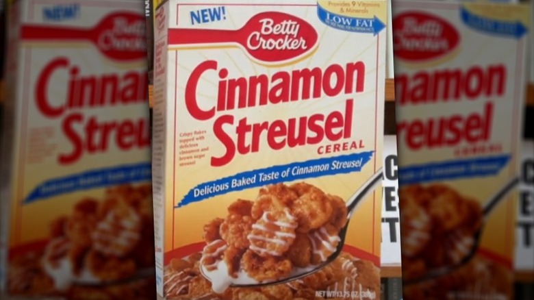 A box of Betty Crocker Cinnamon Streusel Cereal