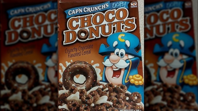 A box of Cap'N Crunch's Choco Donuts Cereal