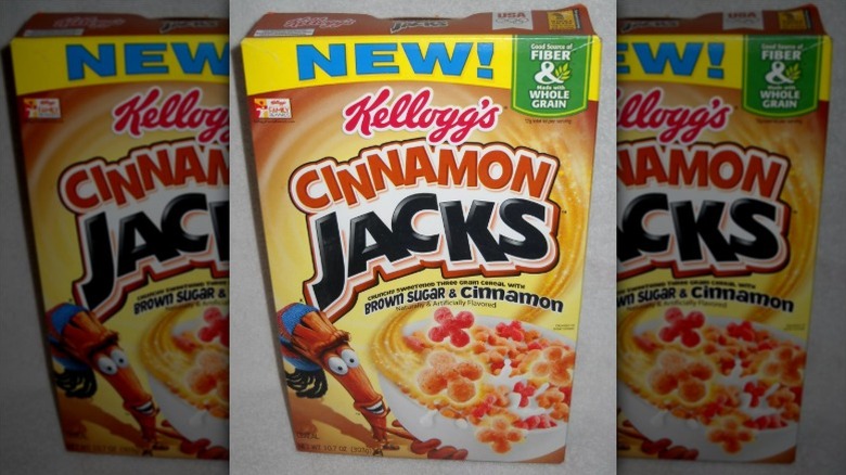 A box of Kellogg's Cinnamon Jacks Cereal