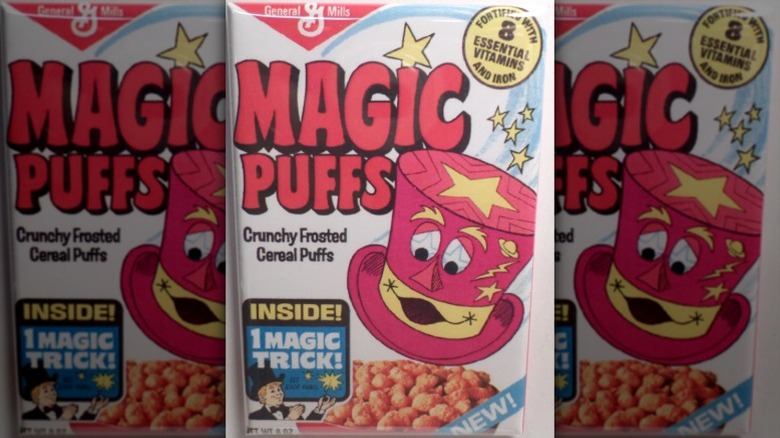 A box of Magic Puffs Crunchy Frosted Cereal Puffs