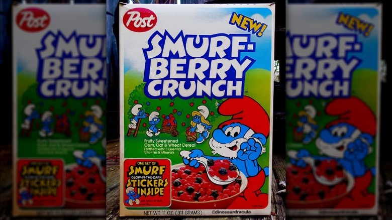 A box of Post Smurf Berry Crunch