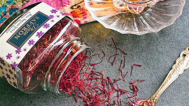 open jar of saffron