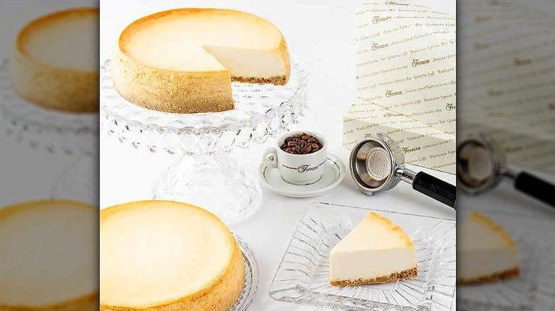 New York cheesecake on glass stand