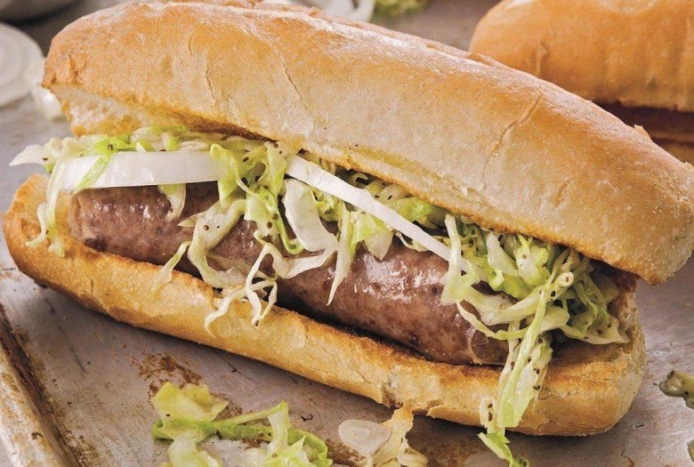 Milwaukee Beer-Braised Bratwurst Sandwich With Pittsburgh-Style Slaw