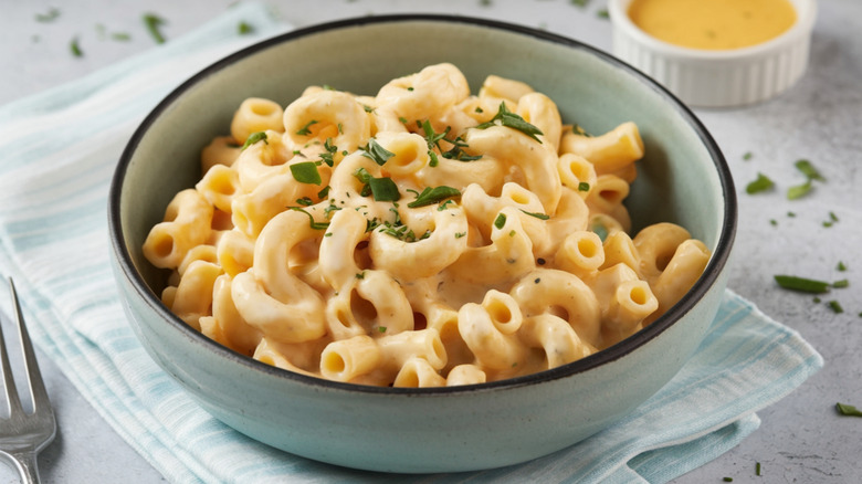 Rustic bowl of homemade mac and cheese