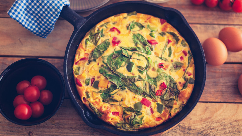 Vegetable frittata in a cast iron skillet