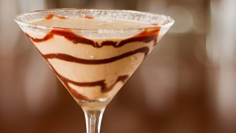 Peanut butter cup martini showing layers of chocolate