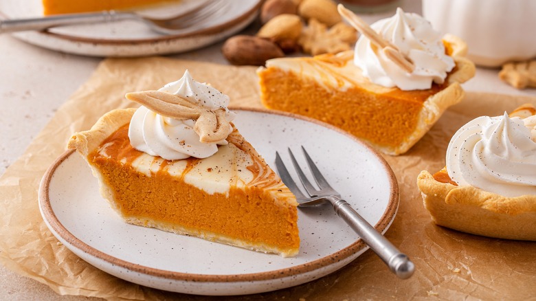 slice of cream cheese pumpkin pie