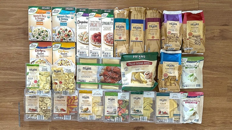 Assorted packages of fresh and dried pasta from Aldi
