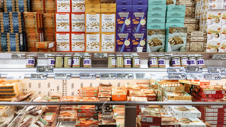 Selection of items in the frozen food aisle at Trader Joe's