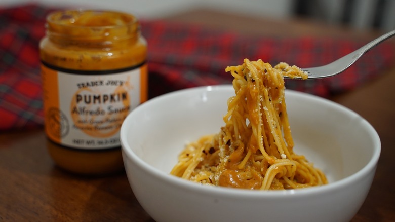 Pasta with Pumpkin Alfredo Sauce from Trader Joe's