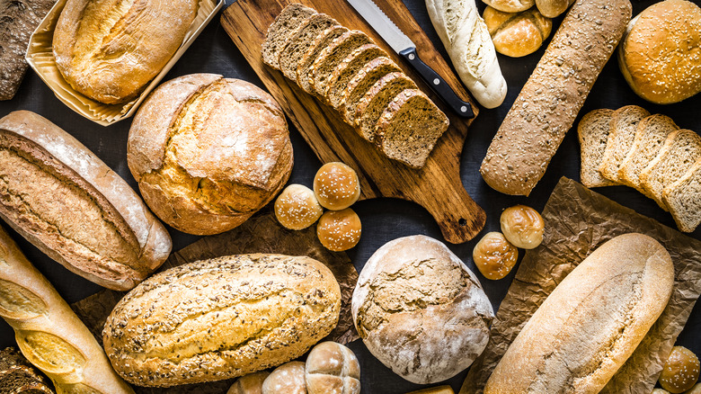 Assorted breads on the counter