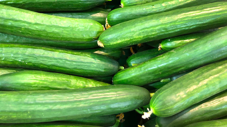 Whole cucumbers in a pile