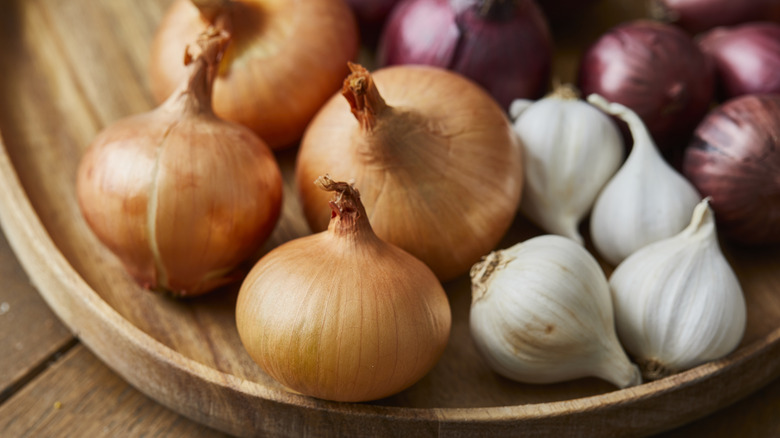 Onions and garlic in bowl