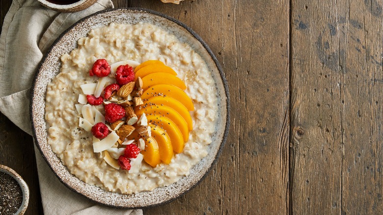 Coconut flakes on oatmeal