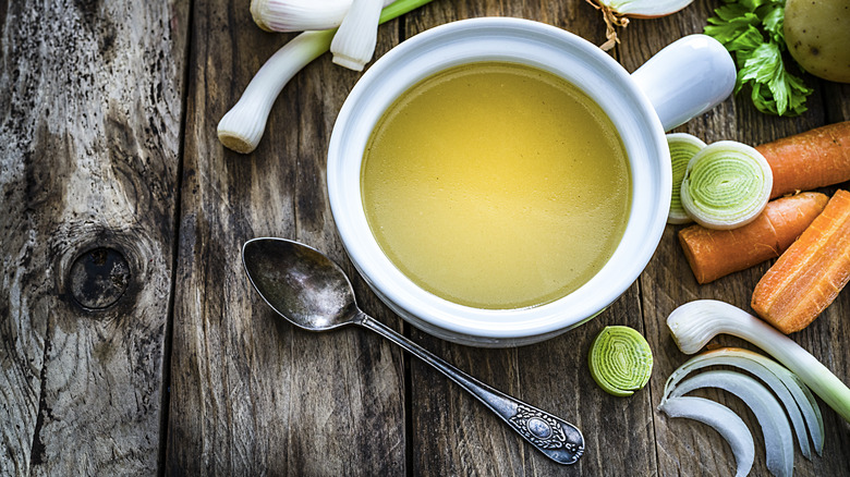 Cup of broth and veggies