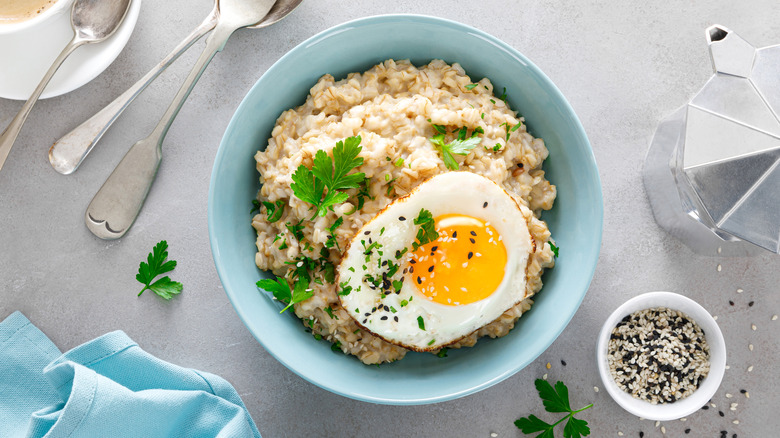 Fried egg on oatmeal
